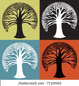 Wide Round Tree Icon In Stark Black And White