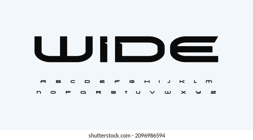Wide rounded font, expanded alphabet. Letters with bevel spurs for strict techno headline, extended strong logo, race, gym, fit, car sport, automotive, shirts, game, cinema. Vector typography.