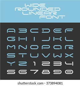 Wide rounded outline sport techno font. Letters with numbers.