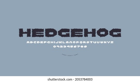 Wide sans serif font in the style of hand drawn graphic. Letters and numbers for logo and headline design. Vector illustration