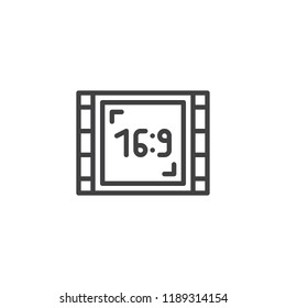 Wide screen 16-9 outline icon. linear style sign for mobile concept and web design. Aspect ratio 16:9 widescreen tv simple line vector icon. Symbol, logo illustration. Pixel perfect vector graphics
