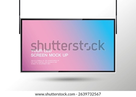 A wide screen LED hanging from the top, A Technology LED screen mock up on white background. LED wide screen mock up used in advertising space vector and illustration
