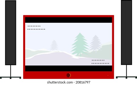  wide screen TV and two speakers	