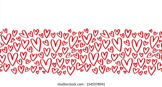Wide seamless border with hearts for Valentines day packaging bag, gift wrapping paper, textile printing. Repeat design heart images.