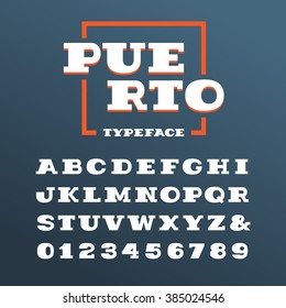 Wide Slab Serif Font. Vector Alphabet With Latin Letters And Numbers.
