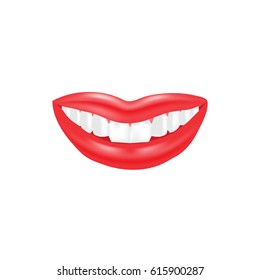Wide smile, lips with teeth on the white isolated background, the vector picture