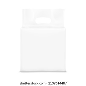 Wide Stand Bag With Handle Mockup. Vector Illustration Isolated On White Background. Ready For Your Design. Suite For The Presentation Of Diaper, Wet Wipes, Foods, Household, Etc. EPS10.	