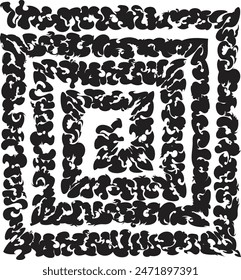 Wide stripes with contorted edges create squarish spiral like monochrome pattern