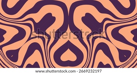 A wide, symmetrical psychedelic banner with a mirrored liquid wave pattern in dark purple and peach, prominently forming a central heart shape in the negative space.