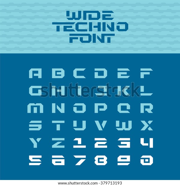 Wide techno poster font. Geometric angular
letters with numbers.