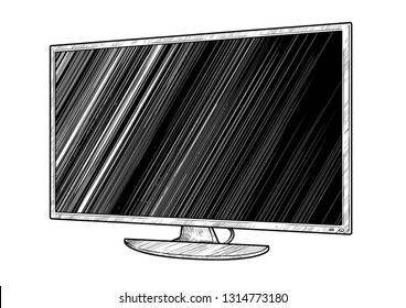 Wide television illustration, drawing, engraving, ink, line art, vector
