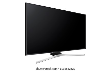 Wide television screen mock up with side perspective view, isolated on white background. Vector illustration