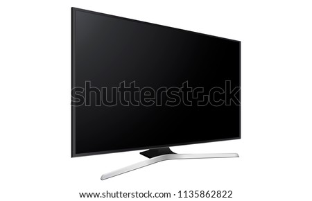 Wide television screen mock up with side perspective view, isolated on white background. Vector illustration