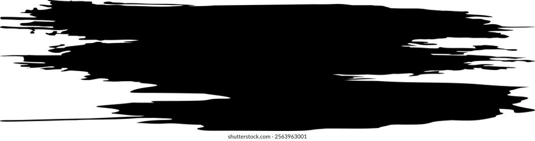 Wide, thick black brush strokes create an abstract banner shape on a clean white background, perfect for achieving a grunge effect and adding textured elements to designs