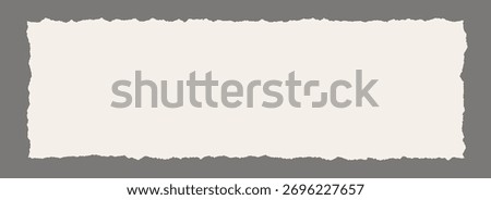 Wide torn paper frame background. Light beige blank sheet wallpaper with jagged edges. Ripped grunge page template for poster, text box, banner, collage, sticker. Vector rectangle craft backdrop