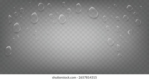 Fondo transparente ancho con gotas realistas en el borde superior