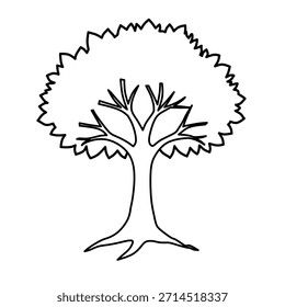 Wide Tree Outline in Hand Drawn Style for Nature Art