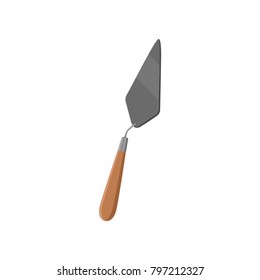 Wide trowel pointing trowel from stainless steel with wooden handle. Working tool used by archaeologists in excavations. Symbol in flat style. Cartoon vector design