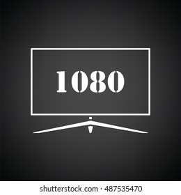 Wide tv icon. Black background with white. Vector illustration.