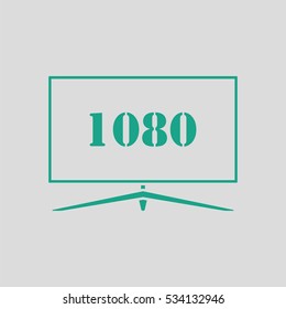 Wide tv icon. Gray background with green. Vector illustration.