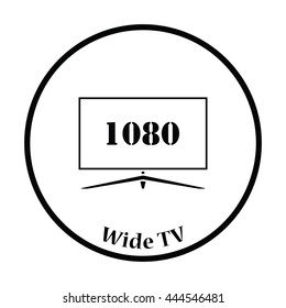 Wide tv icon. Thin circle design. Vector illustration.