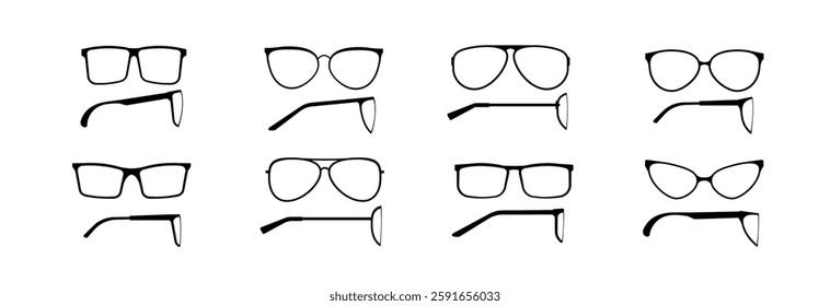 A wide variety of eyeglasses and sunglasses displayed with different chic frames and shapes.