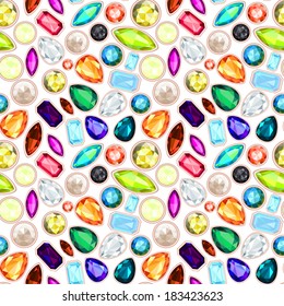 wide variety of gemstones. Seamless pattern. EPS 10. No gradient, without transparency