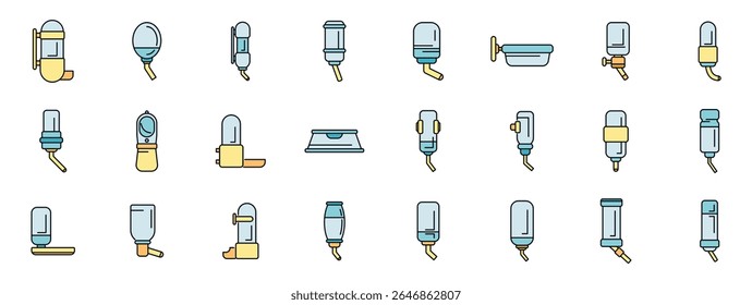 Wide variety of pet waterer icons depicting different hydration methods for pets, ensuring fresh and accessible water