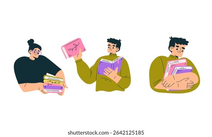 A Wide Variety of Unique Characters Enjoying the Activity of Reading Books Beautifully