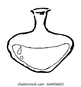 Wide vase with liquid. Vector illustration of a cartoon vase for flowers.  Hand drawn vase.