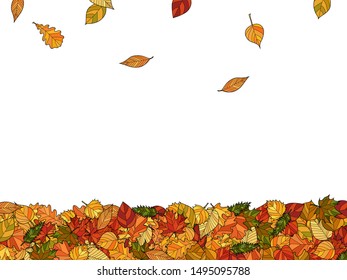 wide vector autumn background - falling leaves