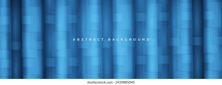 Wide vector banner modern abstract background with blue transparent geometric square shapes. Futuristic elegant blue corporate concept banner design. Vector illustration