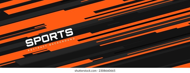 Wide vector black and orange abstract modern sports background with diagonal lines. Vector illustration