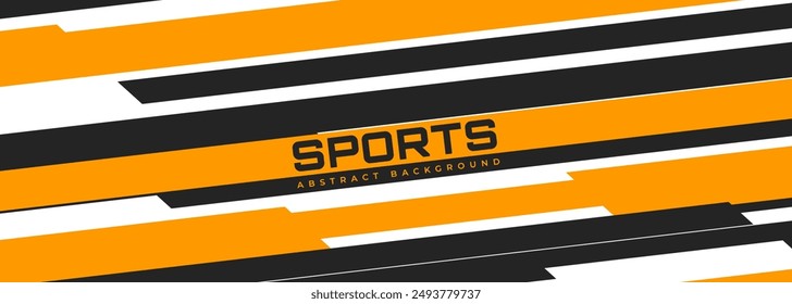 Wide vector black, white and orange abstract modern sports background with diagonal lines. Vector illustration