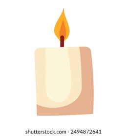 Wide vector candle in simple flat style. Candle for comfort in the home, isolated on a white background.
