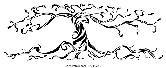 Wide vector tree, black on white background