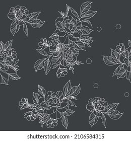 Patrón de fondo amplio y transparente. Rosa, amapola, flores silvestres con ruiseñor y hoja. Resumen, dibujado a mano, vector. Versión en blanco y negro, adecuada para colorear