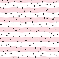 Wide Wavy Stripes, Bars, Streaks And Chaotic Tiny Uneven Polka Dots, Spots, Blobs, Drops Texture. Seamless Repeat Striped Vector Pattern. Blush Pink, Rose, White And Black Colors Fashion Background.