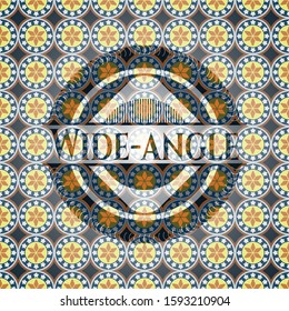 Wide-angle arabic style badge. Arabesque decoration.