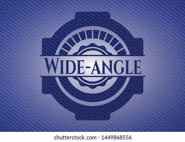 Wide-angle emblem with jean background. Vector Illustration. Detailed.