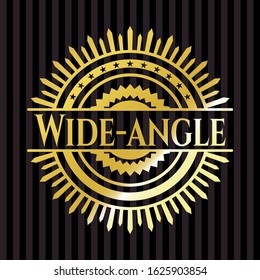 Wide-angle gold emblem. Vector Illustration. Detailed.
