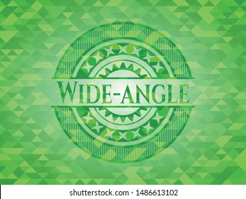 Wide-angle green emblem with mosaic background. Vector Illustration. Detailed.