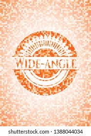 Wide-angle orange tile background illustration. Square geometric mosaic seamless pattern with emblem inside.