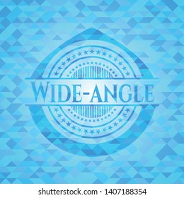 Wide-angle sky blue emblem. Mosaic background