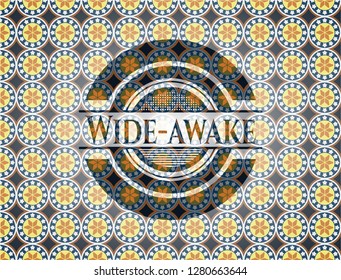 Wide-awake arabic badge background. Arabesque decoration.