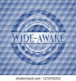 Wide-awake blue emblem with geometric pattern background.