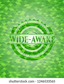 Wide-awake green emblem. Mosaic background