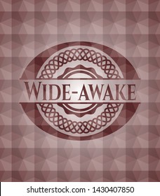 Wide-awake red emblem or badge with abstract geometric polygonal pattern background. Seamless.