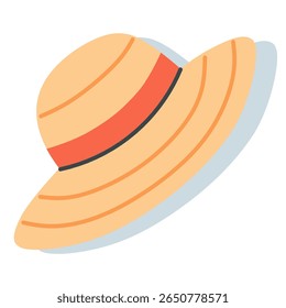 A wide-brim beach straw hat with red band. Perfect summer accessory for vacation, beachwear, and tropical-themed designs.