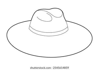 Wide-brim sunhat Hat with band. Head Fashion accessory cap clothing technical illustration. Vector headgear for Men, women, unisex style, flat template CAD mockup sketch outline isolated